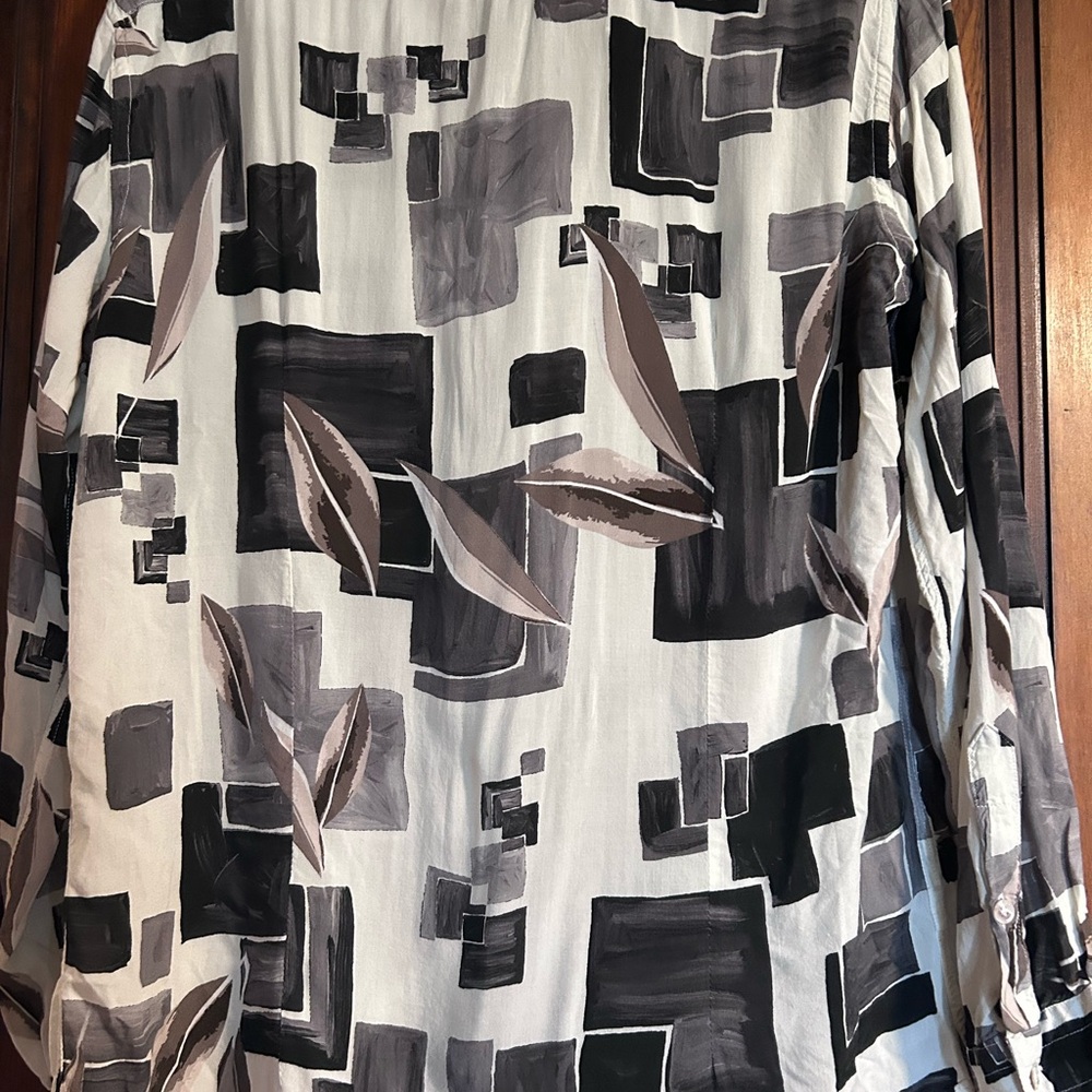 Abstract Block Pattern Button-Down Shirt In Black… - image 3